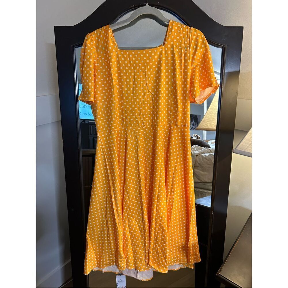 NEW 50s Square Neck A-line Polka Dot Rockabilly Swing Cocktail Dress 2x